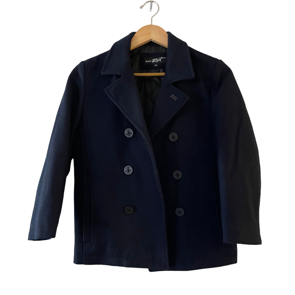 Black Rivet Size M Womens Double Breasted Pea‎ Coat Wool Blend Navy Blue